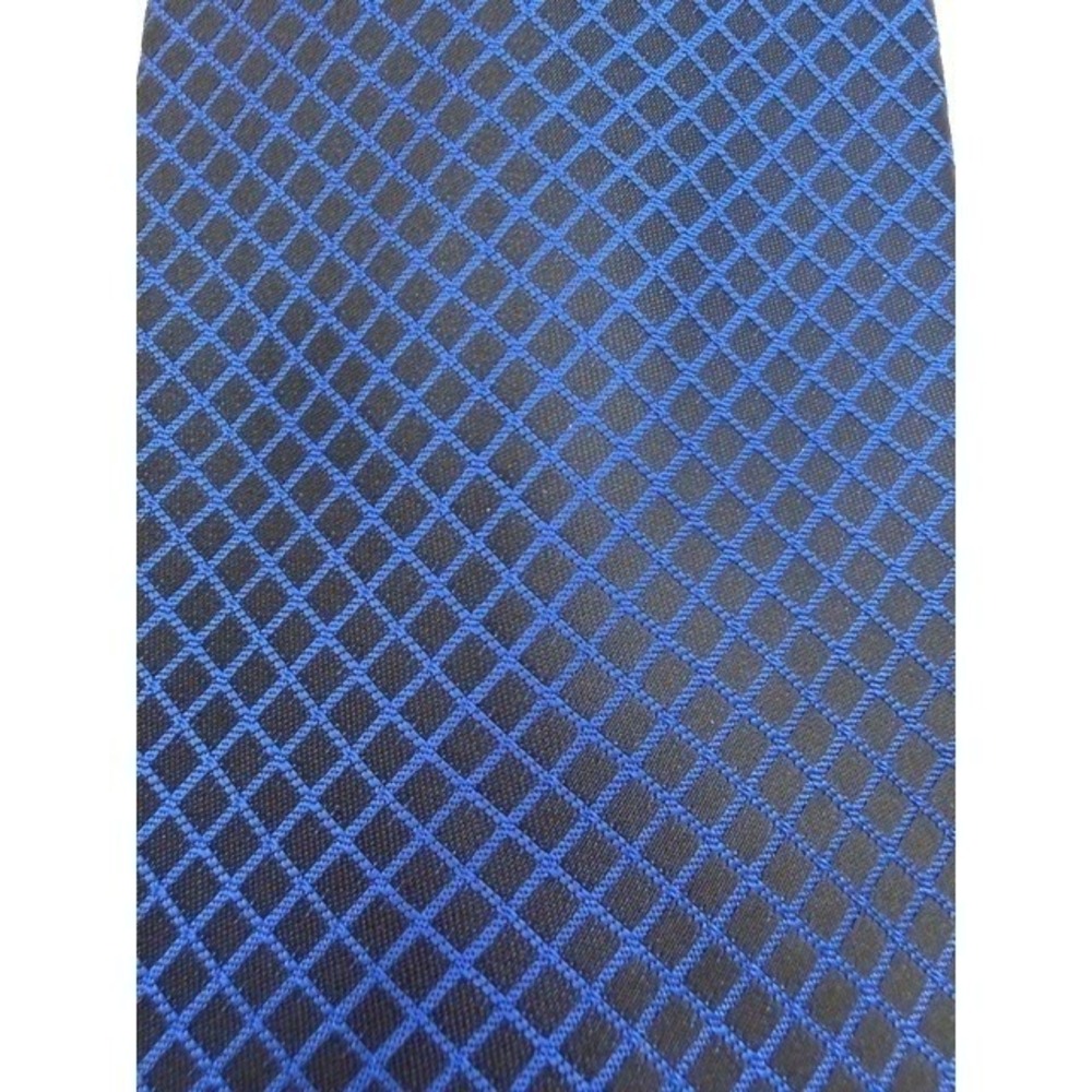Burberry of London Mens Silk Tie Blue Black Diamond Grid Geometric Wide Italy - Picture 2 of 5